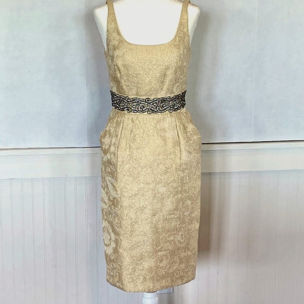 Carmen Marc Valvo Cream and Gold Midi Sz 2